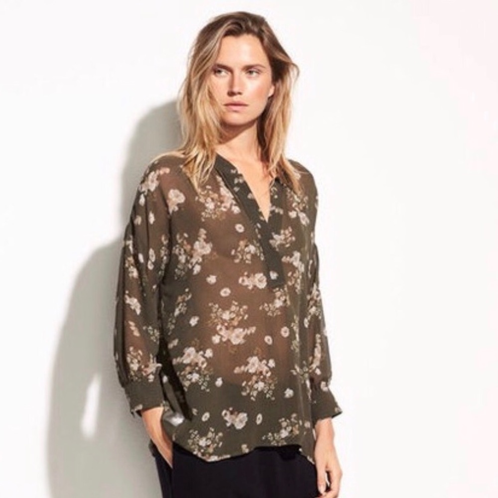 Sheer Floral Silk Blouse - VINCE.
